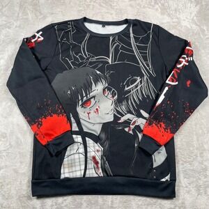 Anime Manga Graphic Print Black Crewneck Sweatshirt Long Sleeve Size XL